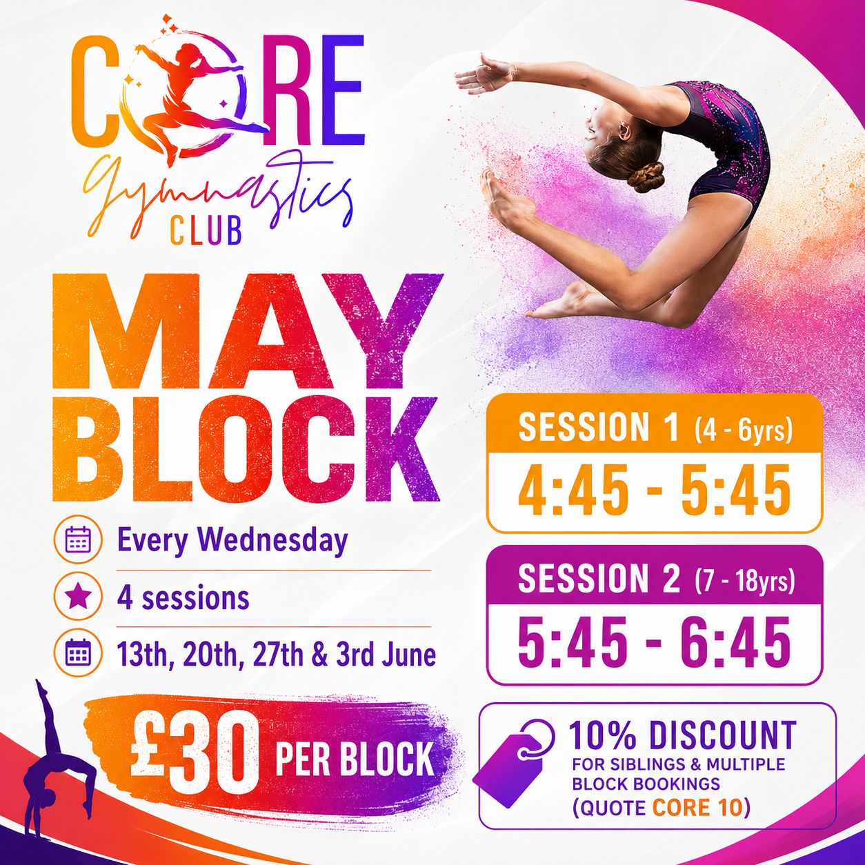 Core Gymnastics Block 1 - May 13th - June 3rd