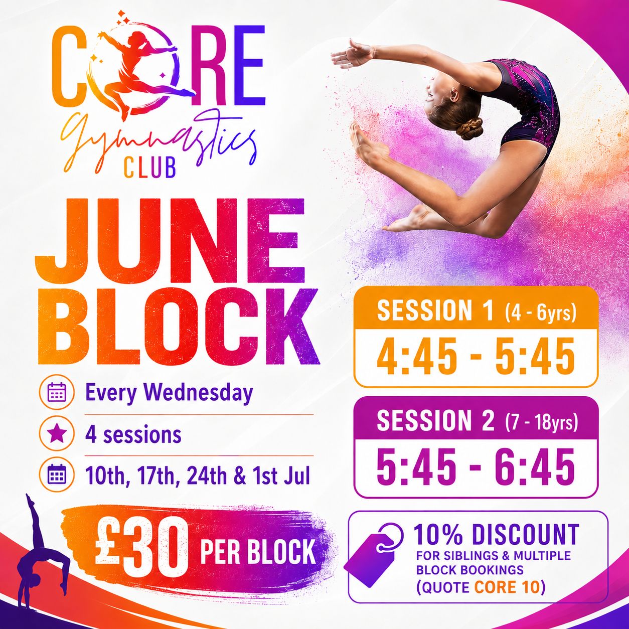 Core Gymnastics Block 2 - June 10th - July 1st