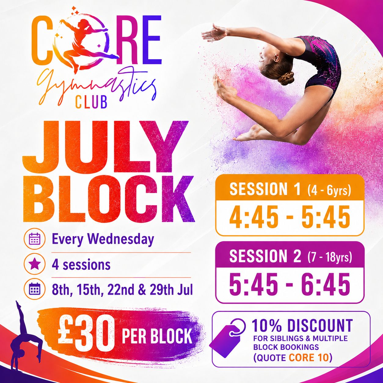 Core Gymnastics Block 3 - July 8th - July 29th